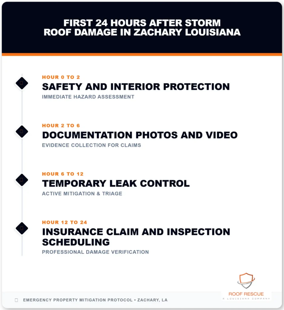 storm roof damage timeline zachary louisiana
