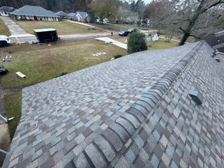 Finished shingle roof and ridge line on a Central, LA roof replacement by Roof Rescue