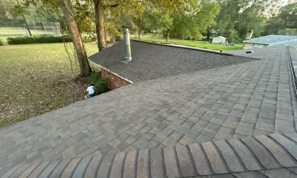 Hip and ridge shingle transition on a Baker, Louisiana roof