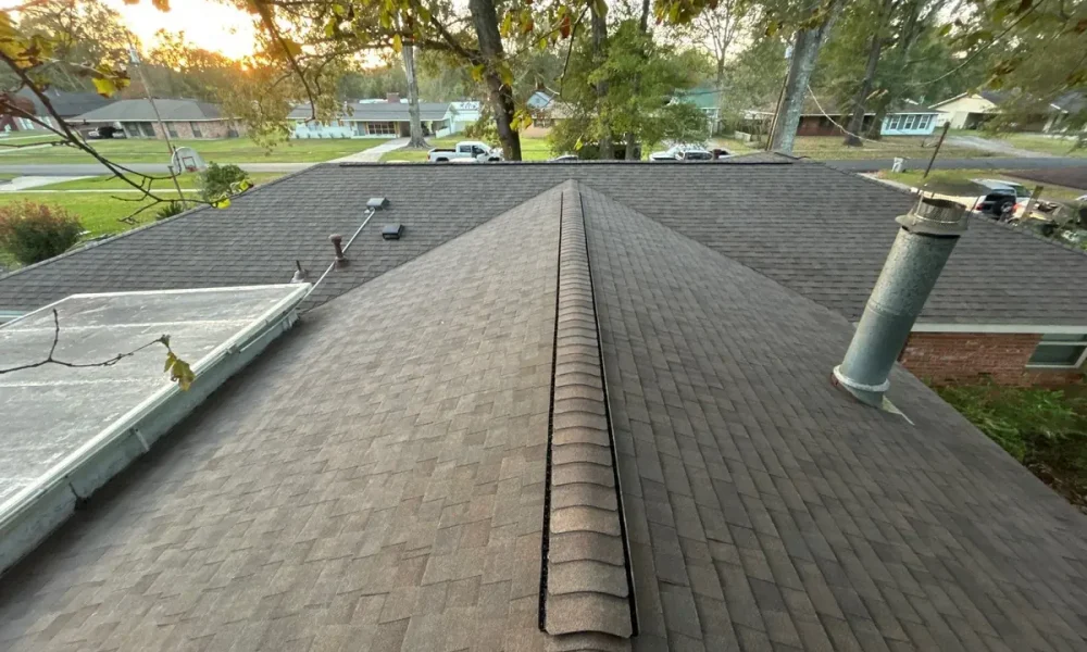 Ridge and vents on a completed roof in Baker, Louisiana
