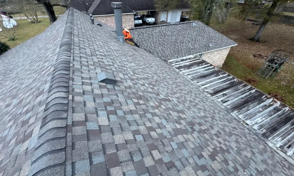 New shingle roof ridge line in Central, Louisiana