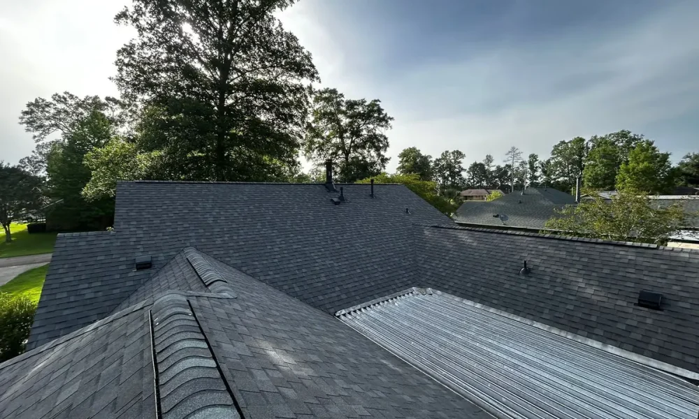New architectural shingle roof detail in Greenwell Springs, Louisiana, installed by Roof Rescue