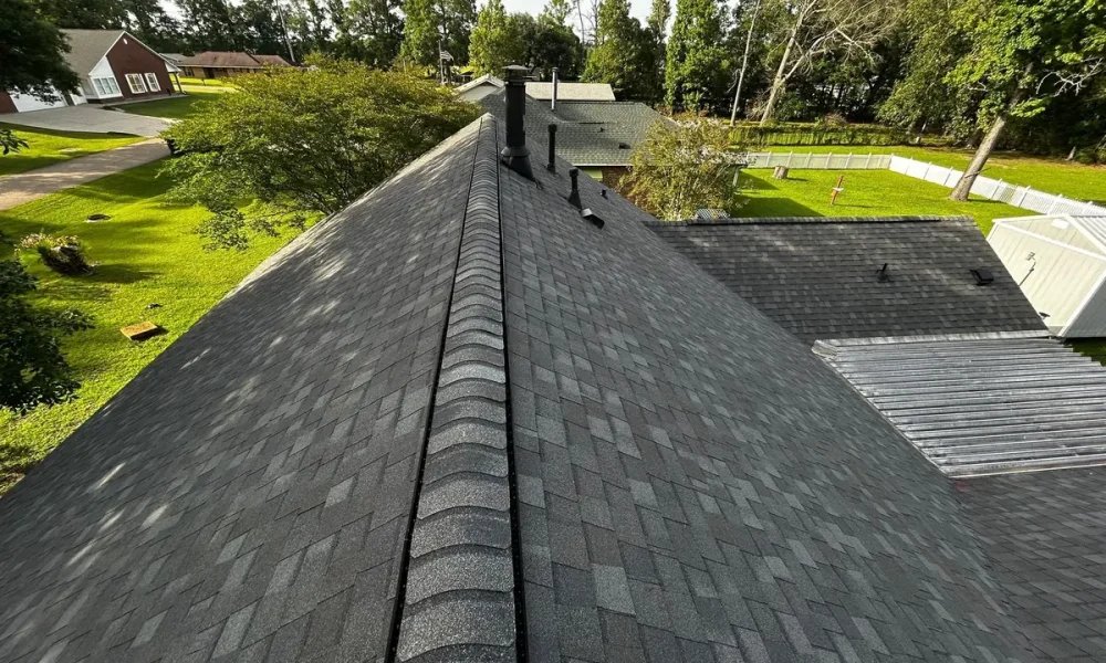 New architectural shingle roof detail in Greenwell Springs, Louisiana, installed by Roof Rescue