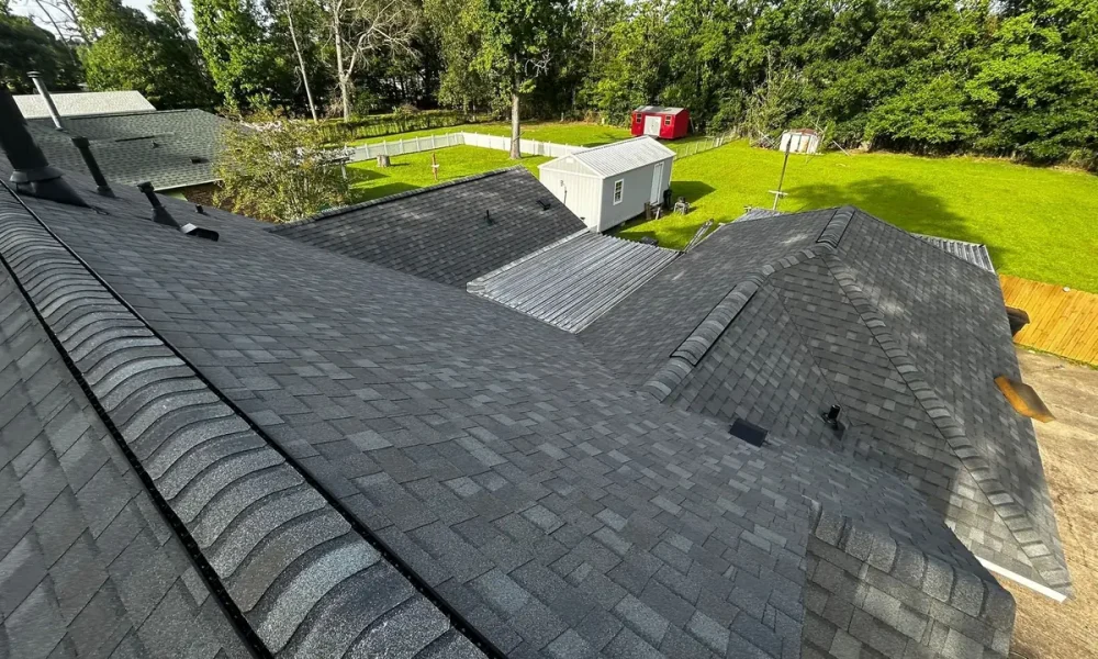 New architectural shingle roof detail in Greenwell Springs, Louisiana, installed by Roof Rescue