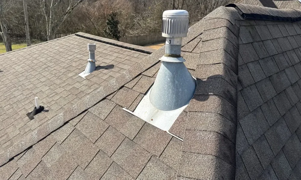 Roof vent and ridge on a new architectural shingle roof in St. Gabriel, Louisiana