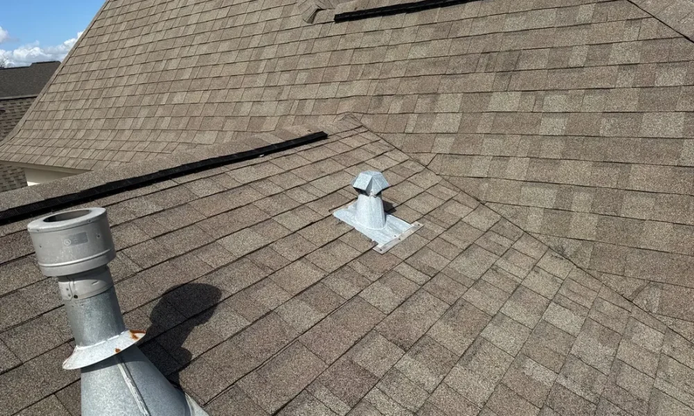 Turbine and box vents set into a new roof in St. Gabriel, Louisiana