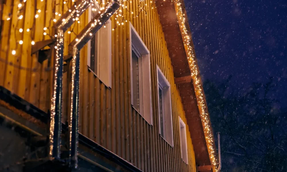 christmas decorative yellow garlands lights house