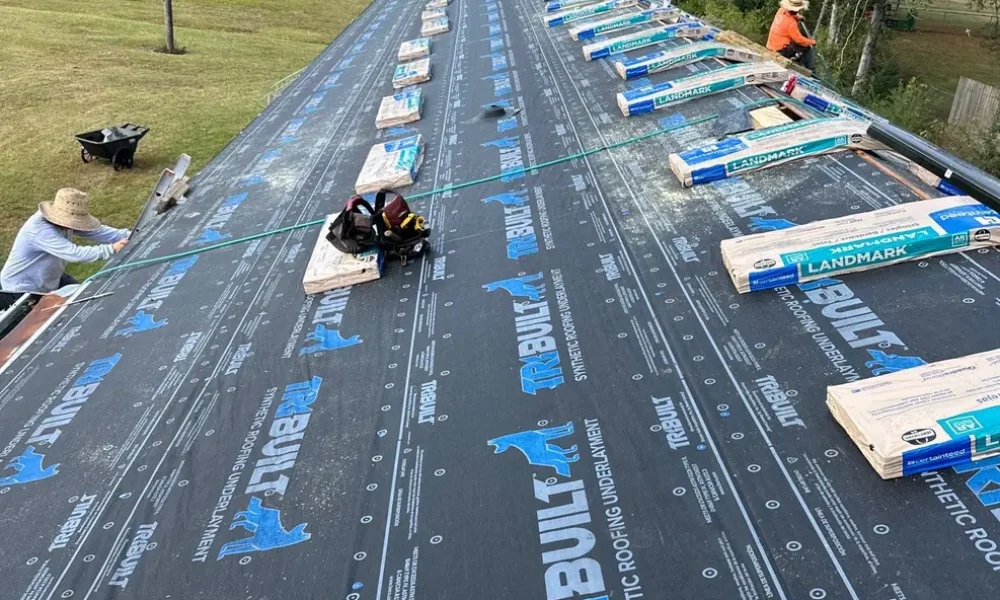 TRI-BUILT synthetic roofing underlayment installed over the decking before shingles go on