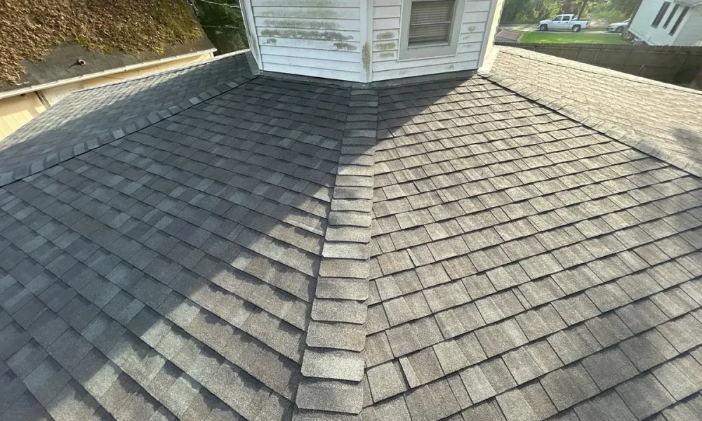 Completed roof field and hip lines of new architectural shingles in Ethel, Louisiana