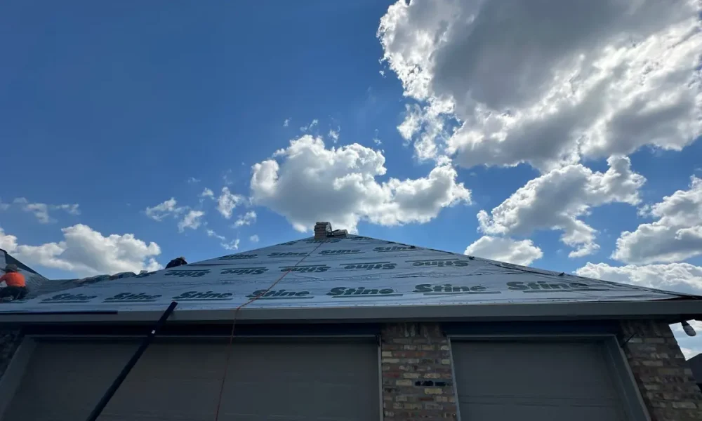Front roof over the garage dried in with synthetic underlayment during the Central roof replacement