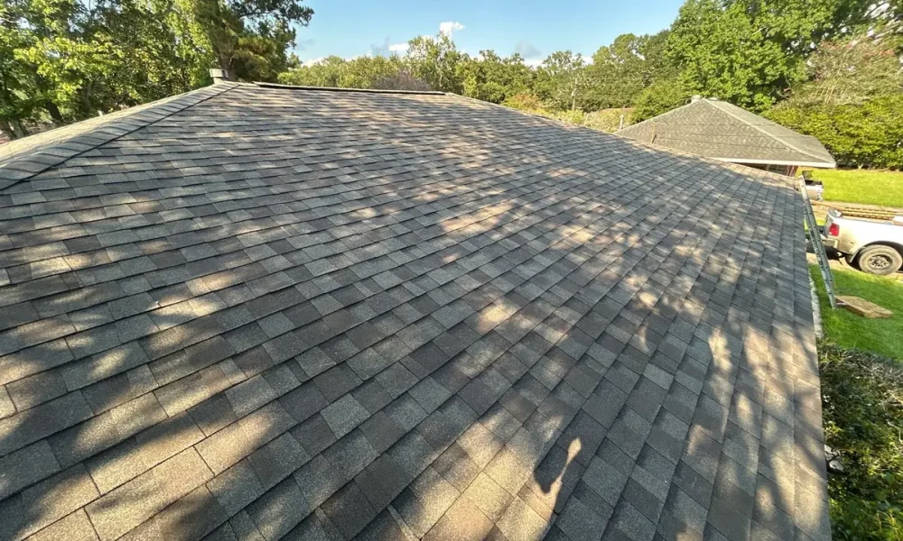 Full roof plane of new CertainTeed Landmark architectural shingles on a Baker, Louisiana home