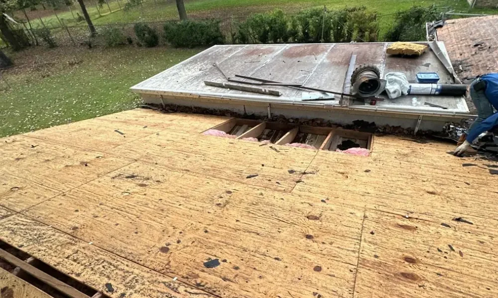 New plywood roof decking installed during a roof replacement in Baker, LA