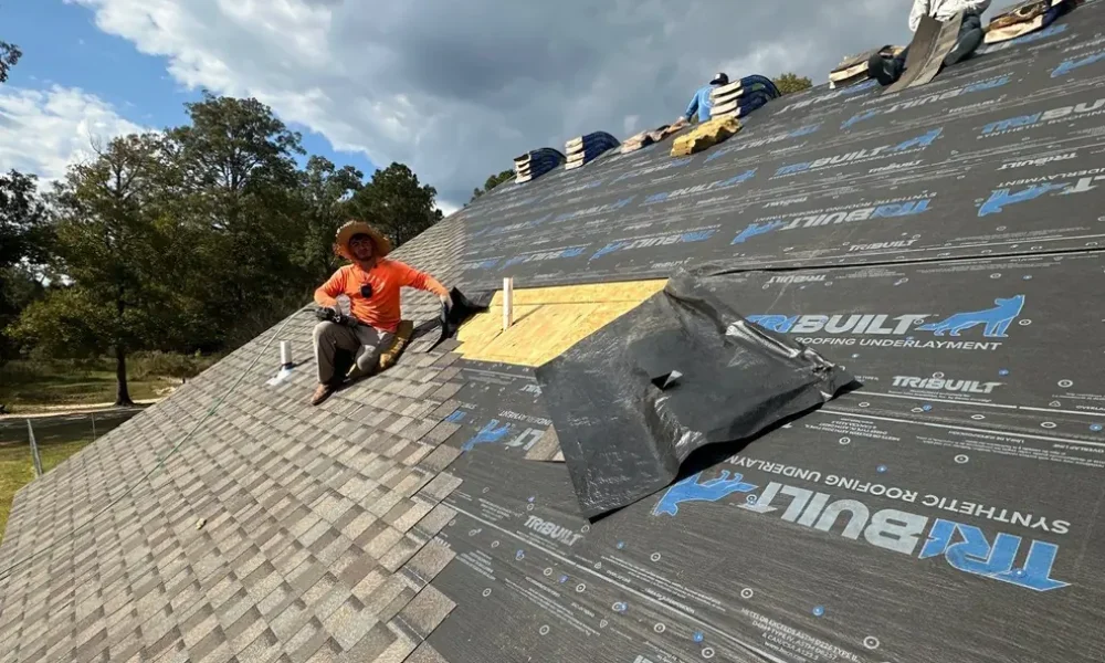 CertainTeed Patriot shingles going on over the synthetic underlayment in Ethel, Louisiana
